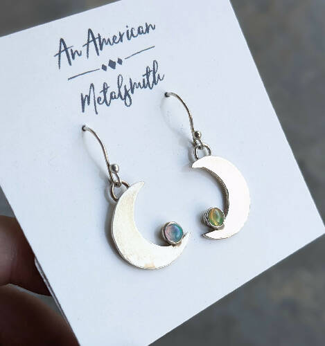 Moon and Opal Dangle Earrings