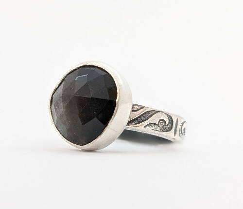 Silver Sheen Obsidian Ring Size 7