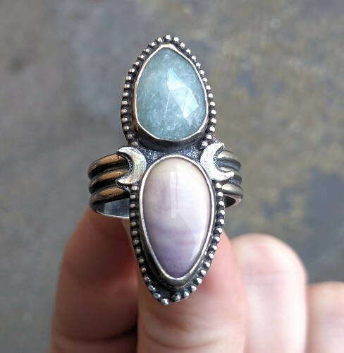 Tiffany Stone, Aquamarine Moon Ring size 9